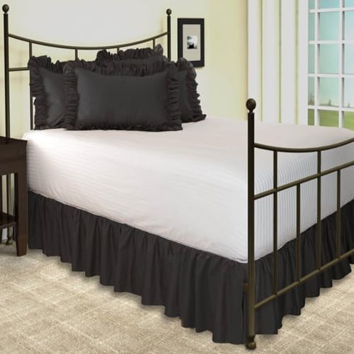 3 Sided Split Corner Dust Ruffled Bed Skirt in Black
