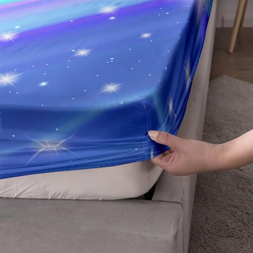 Nttopship Blue Rainbow Glitter Kids Bed Sheet Set