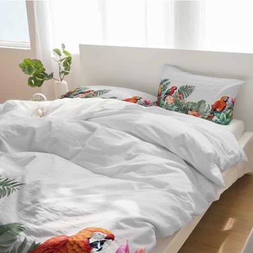 Alandar Home Duvet Cover Set Summer Tropical Parrot Palm Leaf 1