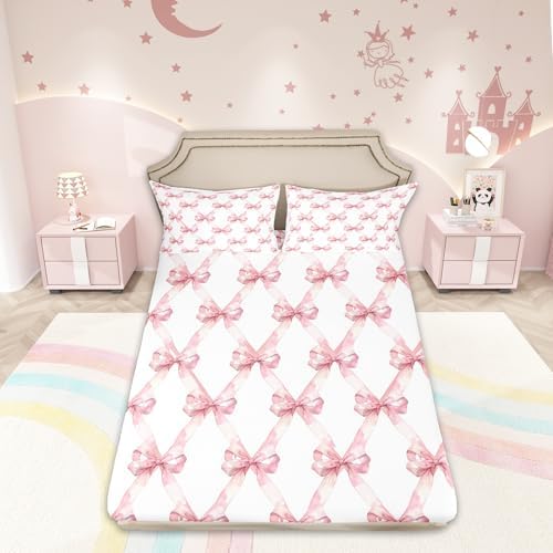 Manfei Pink Bowknot Twin Size Sheet Set