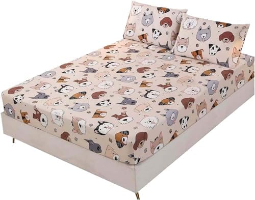 SDY 3PCS Dog Fitted Sheet Set with Pillowcases 1