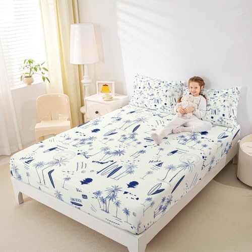 Homewish Coastal Beach Twin Sheet Set with Pillowcase
