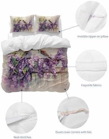 ZOE GARDEN Fluffy Flowers Birds Bed Duvet Cover Queen Size