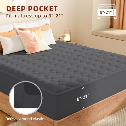 MASVIS Heated Mattress Pad - Quilted Electric Bed Cover - Auto Shut Off Gray