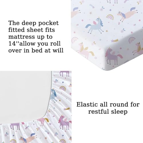 MUSOLEI Unicorn Fitted Sheet Set for Kids