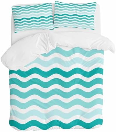Sabolny Turquoise Striped Queen Duvet Cover Set