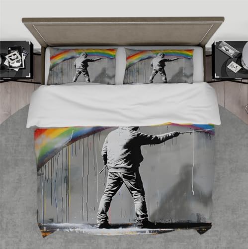 HOBBOY Graffiti Kids Duvet Cover Set 3 Piece Rainbow Print California King