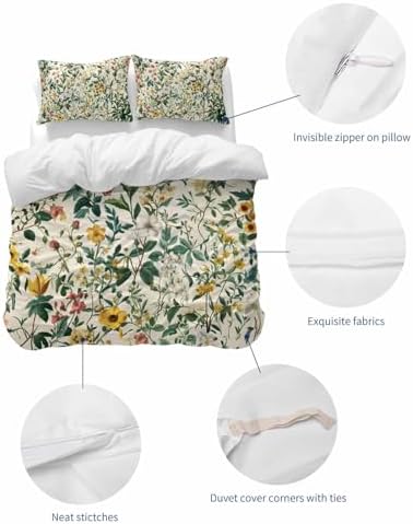 ZOE GARDEN Botanical Print Duvet Cover Set 3 Piece Full Size