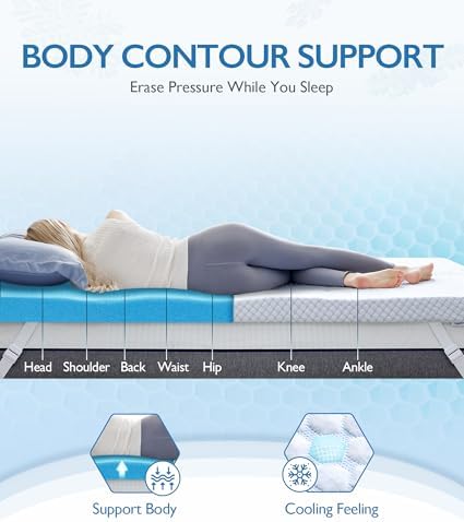 SINWEEK 3 Inch Cooling Memory Foam Mattress Topper