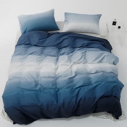 Blue Kids Duvet Cover Set Queen 100 Cotton with Cartoon Pattern