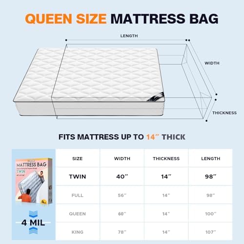 Plastic Mattress Bag for Moving Storage - Twin Size 4MIL