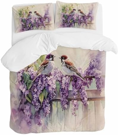 ZOE GARDEN Fluffy Flowers Birds Bed Duvet Cover Queen Size