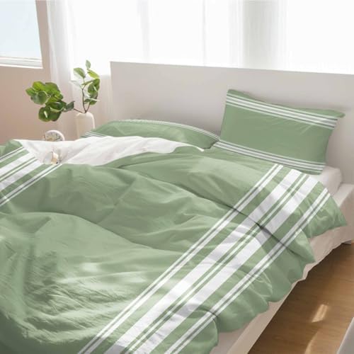 Alandar Home 3 Piece Bedding Set Sage Green White Stripes