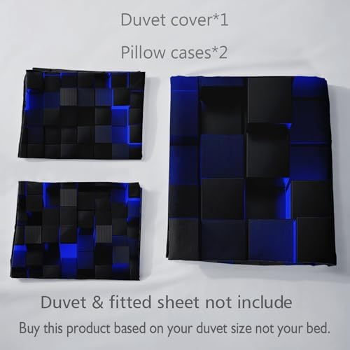 Geometric Blue Black Duvet Cover Set Twin 3PCS