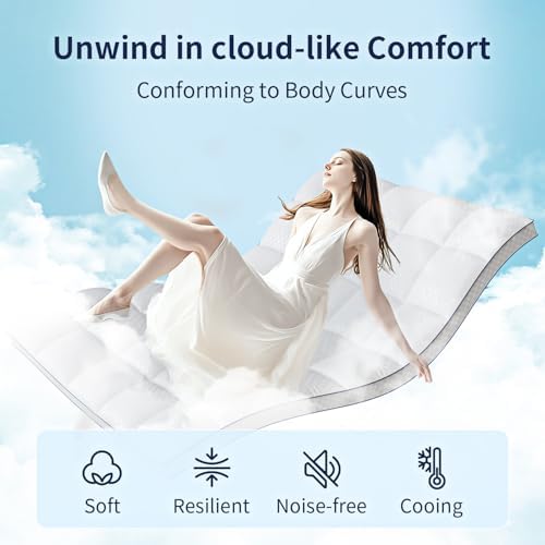 Extra Thick Queen Pillowtop Mattress Pad with Cooling 3D Snow Down Fill