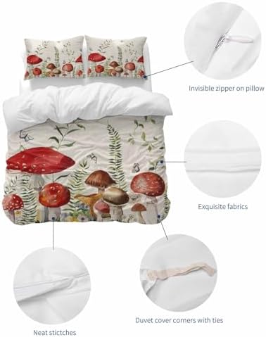 ZOE GARDEN Red Mushrooms Queen Duvet Cover Set