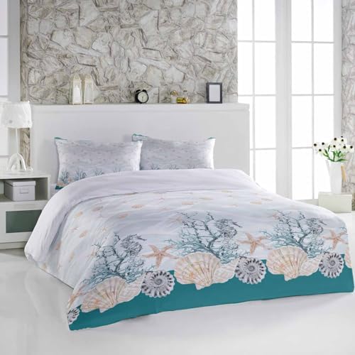 Alandar Home 3 Piece Bedding Set with Turquoise Border and Starfish Design