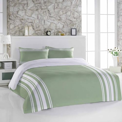 Alandar Home 3 Piece Bedding Set Sage Green White Stripes