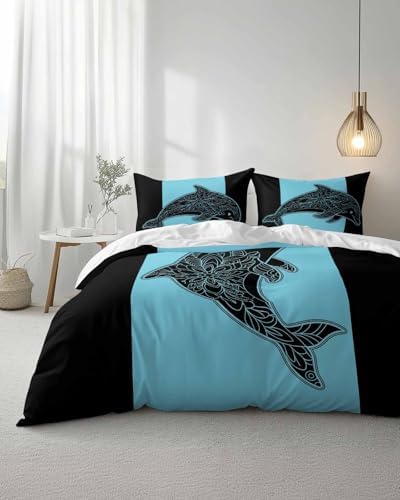 ZOE GARDEN Dolphin Black Duvet Cover Set 3 Pieces