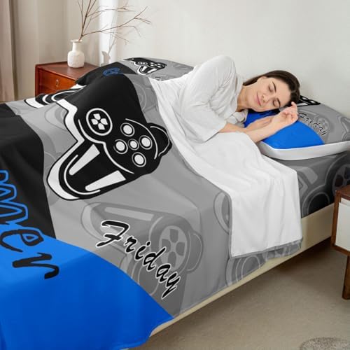 Feelyou Kids Gamer Bed Sheet Set Blue Black Queen