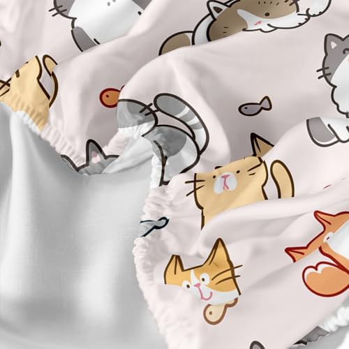 Kids Cat Fitted Sheet Set 3Pcs Cartoon Bedding for Boys Teens Adults