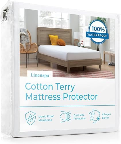 Linenspa Cotton Terry Waterproof Mattress Protector - Full Size 1