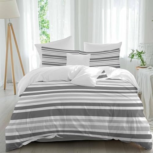 Sabolny Grey Striped Queen Duvet Cover Set
