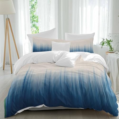 Forest Blue Queen Duvet Cover Set with 2 Throw Pillows