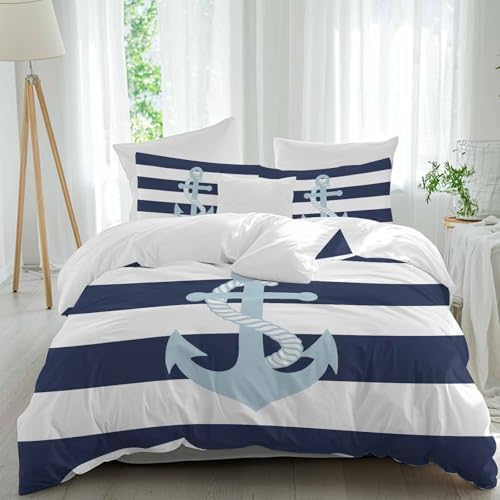 Sabolny Auqa Anchor 3-Piece Duvet Cover Set