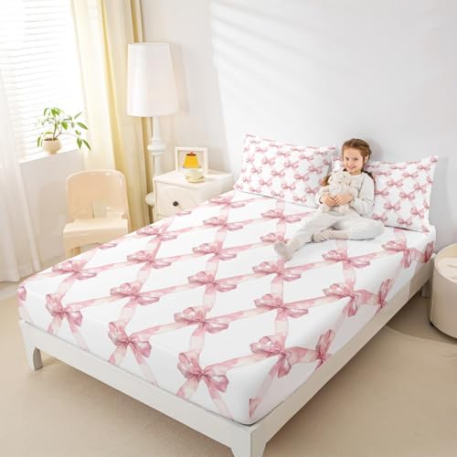 Manfei Pink Bowknot Twin Size Sheet Set