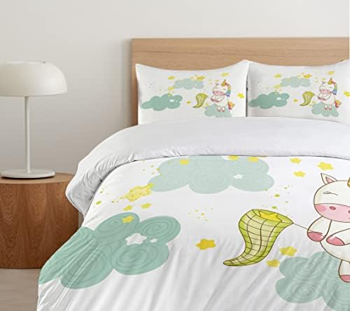 Ambesonne Unicorn Duvet Cover Set - 3 Piece Yellow Green