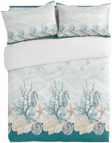 Alandar Home 3 Piece Bedding Set with Turquoise Border and Starfish Design