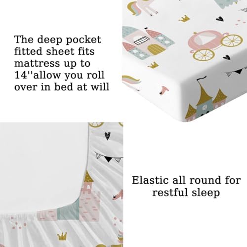 MUSOLEI Princess Fitted Sheet Set - Twin Size Cute Girl Bedding