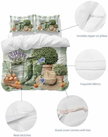 ZOE GARDEN Queen Duvet Cover Set 3 pcs with Plaid Pillowcases