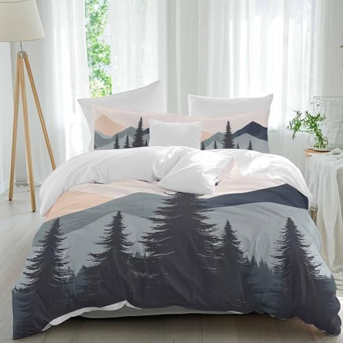 Sabolny Mountain Forest Queen Duvet Cover Set with Throw Pillowcases