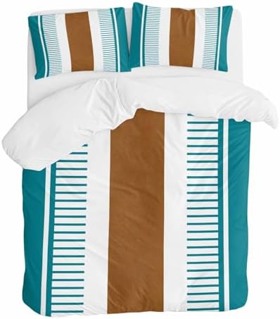 Sabolny Teal Stripes Queen Duvet Cover Set 3 Piece 1