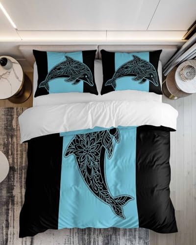 ZOE GARDEN Dolphin Black Duvet Cover Set 3 Pieces