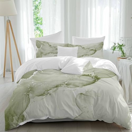 Sage Green Marble Bedding Duvet Cover Set