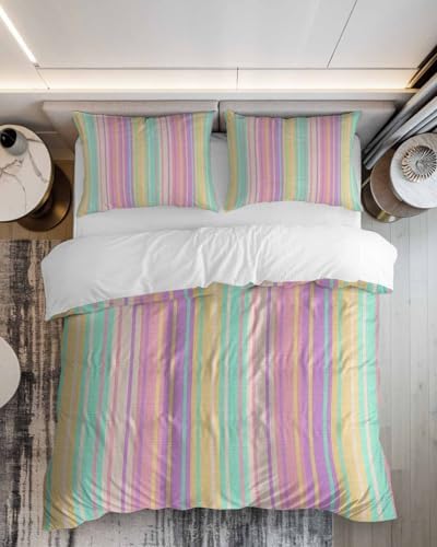 ZOE GARDEN Pink Aqua Stripe Duvet Cover Set Queen Size