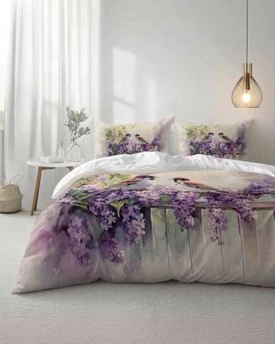 ZOE GARDEN Fluffy Flowers Birds Bed Duvet Cover Queen Size