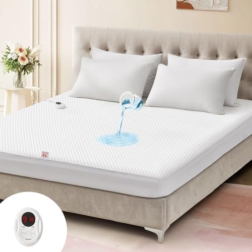 Bwarm Waterproof Heated Mattress Pad with 9 Heat Settings and Memory Function