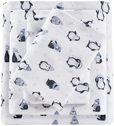 Intelligent Design Flannel Sheet Set with Blue Penguins Print 1