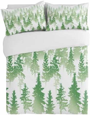 3 Piece Bedding Set with Forest Silhouette Duvet Cover and Pillow Shams