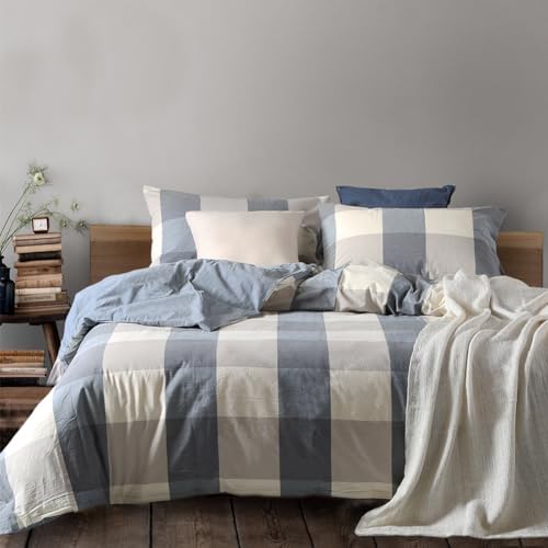 NSNLGSGC Twin Duvet Cover Set Navy Blue Linen Feel