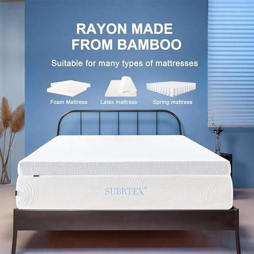SUBRTEX Bamboo Rayon Mattress Topper Cover - King Size with Zip Closure