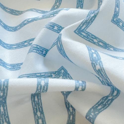 LIWHENHAO Cotton Duvet Cover Set Queen Blue Chain Striped Checked