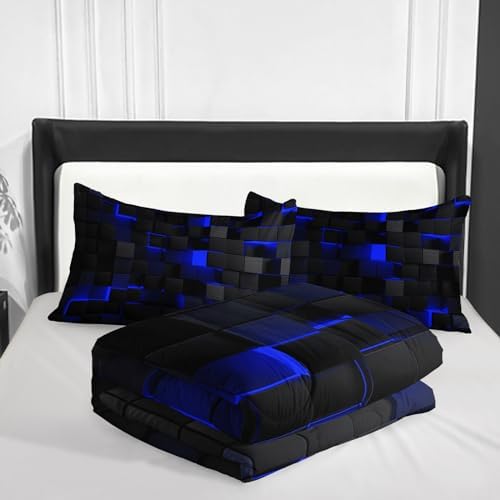 Geometric Blue Black Comforter Set 3 Piece Full Size 1
