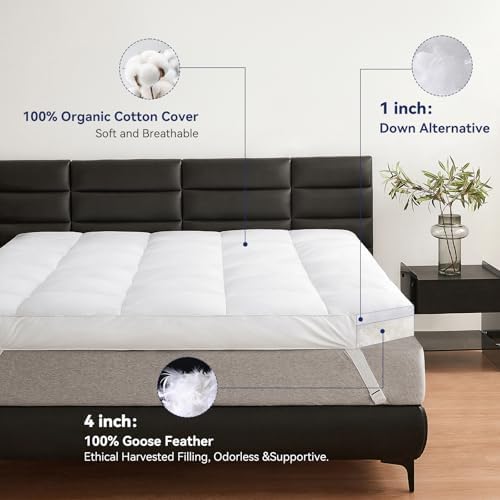 LeWinBedding Dual Layer Goose Feather Mattress Topper Queen Size