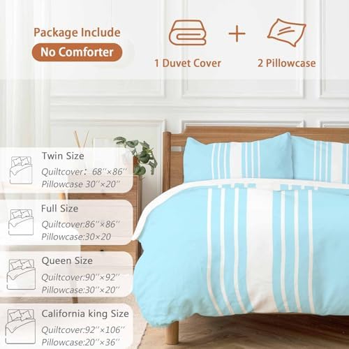 Sabolny Sky Blue Queen Duvet Cover Set with 2 Throw Pillowcases