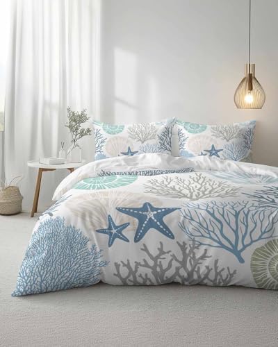 ZOE GARDEN Coastal Blue Queen Duvet Cover Set